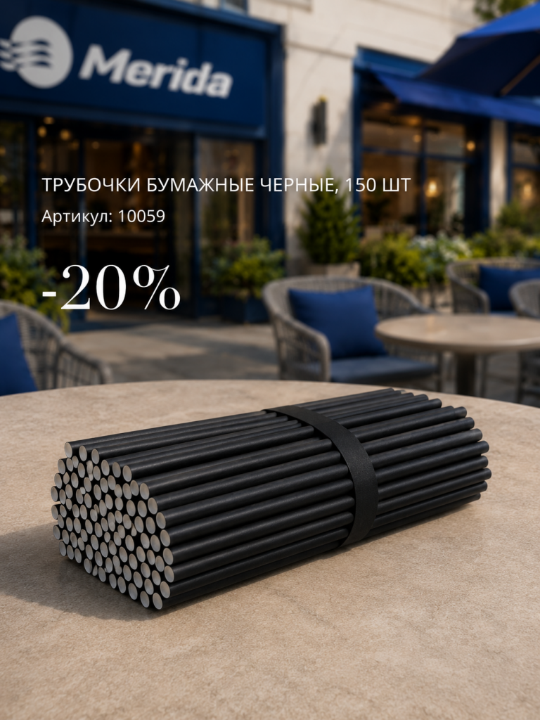 Трубочки бумажные чёрные 150 шт
